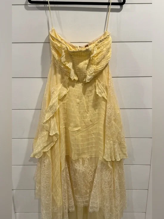 Free People Sheer Bliss Strapless Butter Yellow Lace Ruffle Maxi Dress - Picture 8 of 12